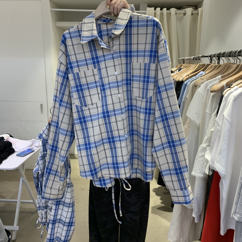 IR BIEN韓國直郵女裝新品休閑25春夏襯衫蕾絲衫含腰繩格紋ir bien-A襯衫/蕾絲衫圖色1