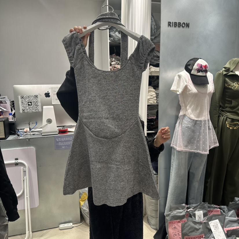 RIBBON直郵韓國代購㊣女裝新款休閑推薦25春夏連衣裙含脖帶RIBBON連衣裙