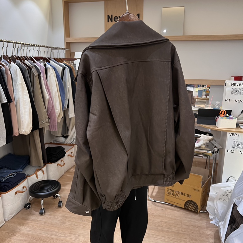 NEVER.1直郵韓國代購㊣女裝新品人氣25春夏時尚熱賣職業皮衣NEVER.1皮衣