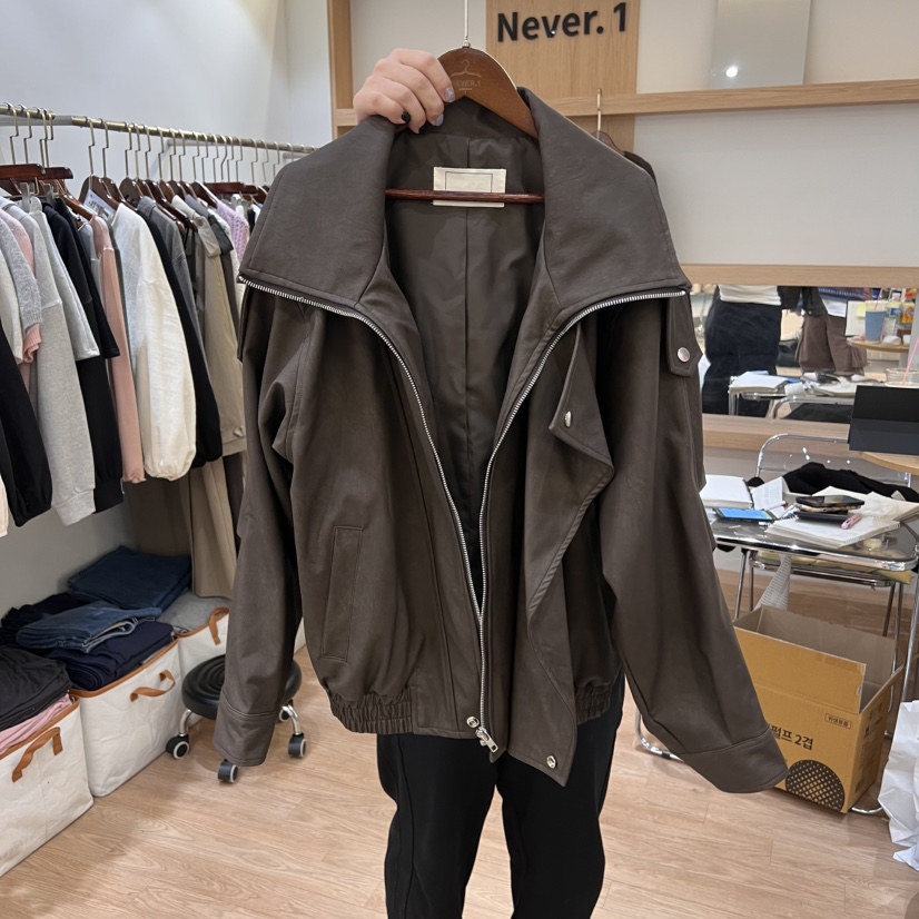 NEVER.1直郵韓國代購㊣女裝新品人氣25春夏時尚熱賣職業皮衣NEVER.1皮衣圖色2