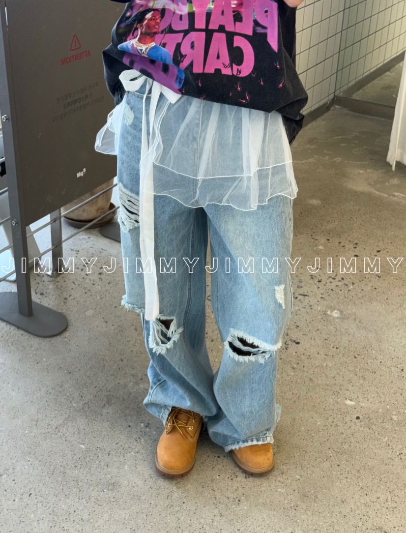 JIMMY直郵韓國代購㊣女裝新款推薦休閑熱賣人氣25春夏牛仔褲JIMMY/REMAKE牛仔褲