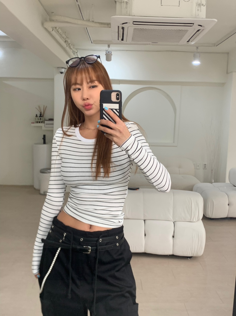 JIMMY韓國㊣直郵東大門代購女裝新款熱賣人氣時尚長袖T恤條紋JIMMY/REMAKE長袖T恤