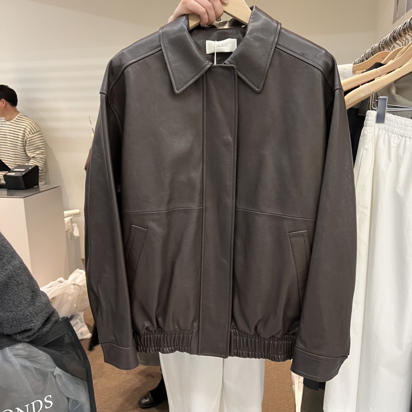 OBJECT韓國㊣直郵東大門代購女裝新品職業時尚推薦皮衣小羊皮OBJECT皮衣