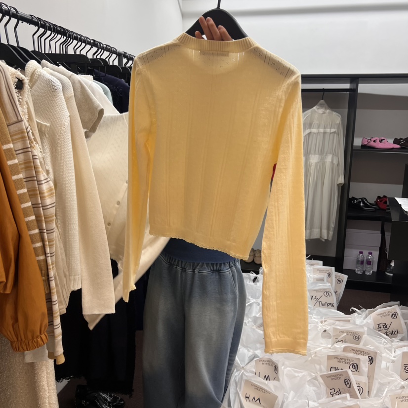 UNANSWERED-MYSTERY韓國㊣直郵東大門代購女裝新款時尚針織衫蕾絲開衫UNANSWERED-MYSTERY針織衫