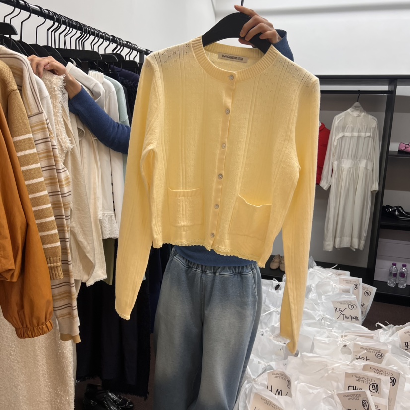 UNANSWERED-MYSTERY韓國㊣直郵東大門代購女裝新款時尚針織衫蕾絲開衫UNANSWERED-MYSTERY針織衫圖色1