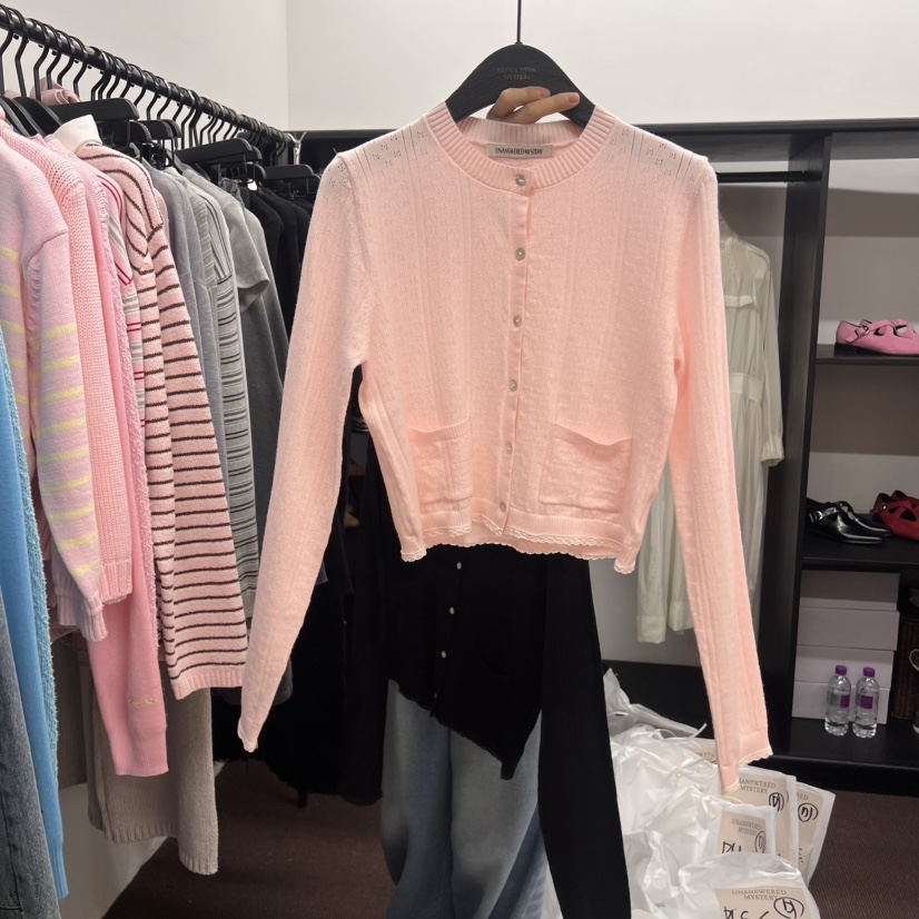 UNANSWERED-MYSTERY韓國㊣直郵東大門代購女裝新款時尚針織衫蕾絲開衫UNANSWERED-MYSTERY針織衫圖色5