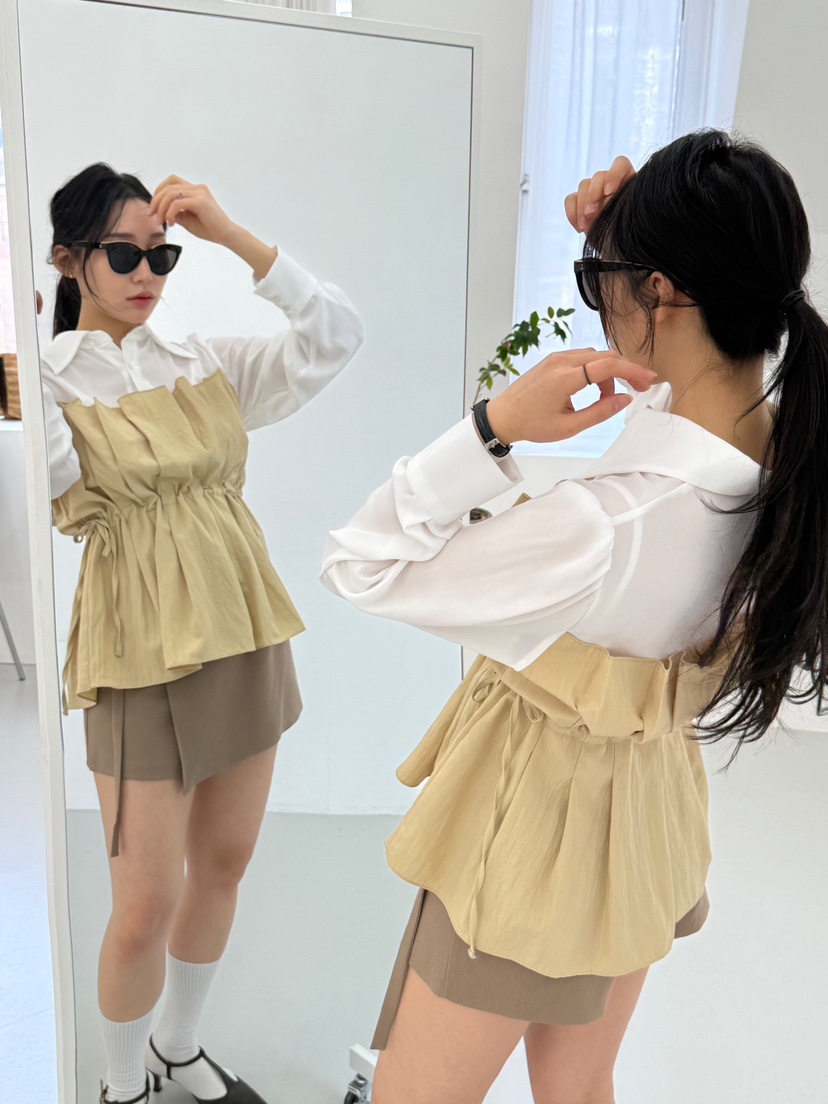 AVEC-OT韓國直郵㊣女裝新款推薦人氣25春夏時尚襯衫蕾絲衫EIGHTGLOW襯衫/蕾絲衫