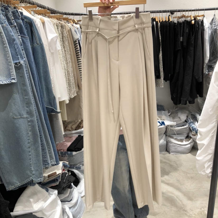 ALMOND PEPE韓國㊣直郵東大門代購女裝新品時尚休閑褲包含腰帶亞麻ALMOND PEPE休閑褲圖色1
