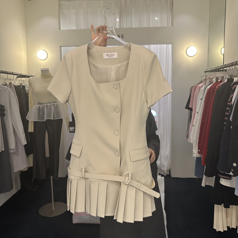 BLISS韓國㊣直郵東大門代購女裝新品25春夏熱賣連衣裙含腰帶BLISS連衣裙圖色1