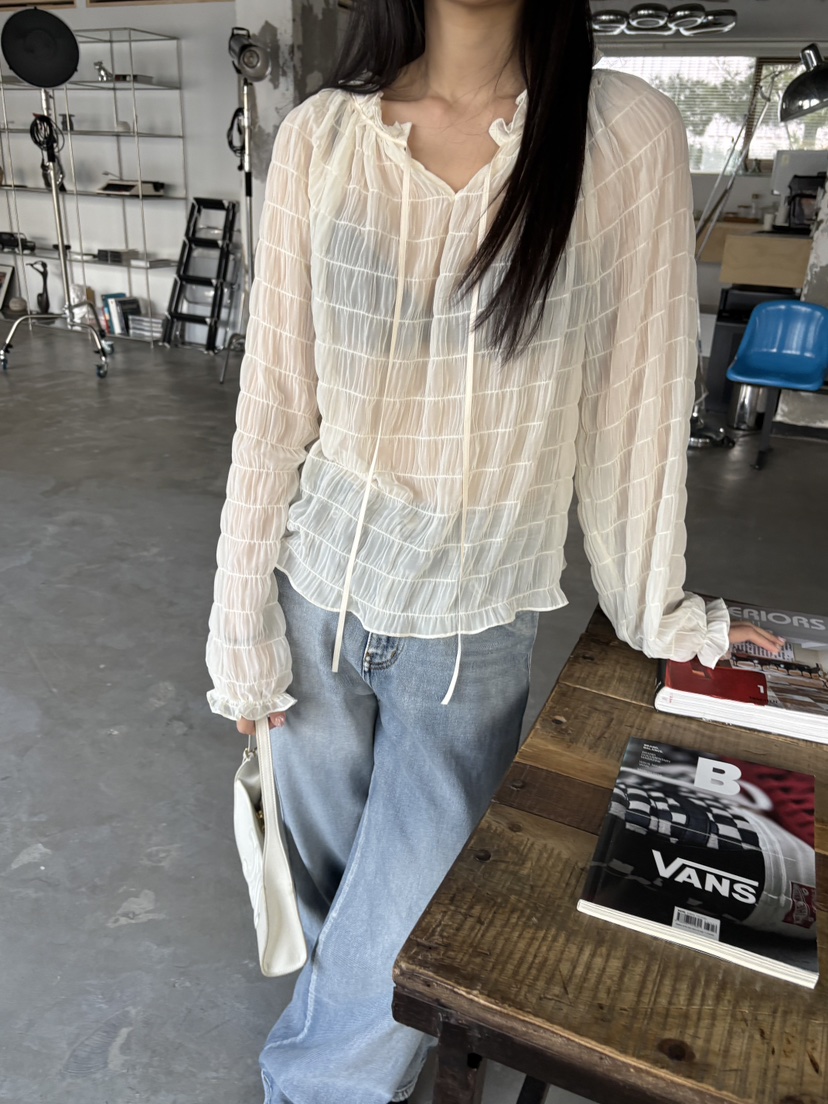 Verbena東大門直郵女裝新品25春夏人氣熱賣職業時尚襯衫蕾絲衫Verbena襯衫/蕾絲衫