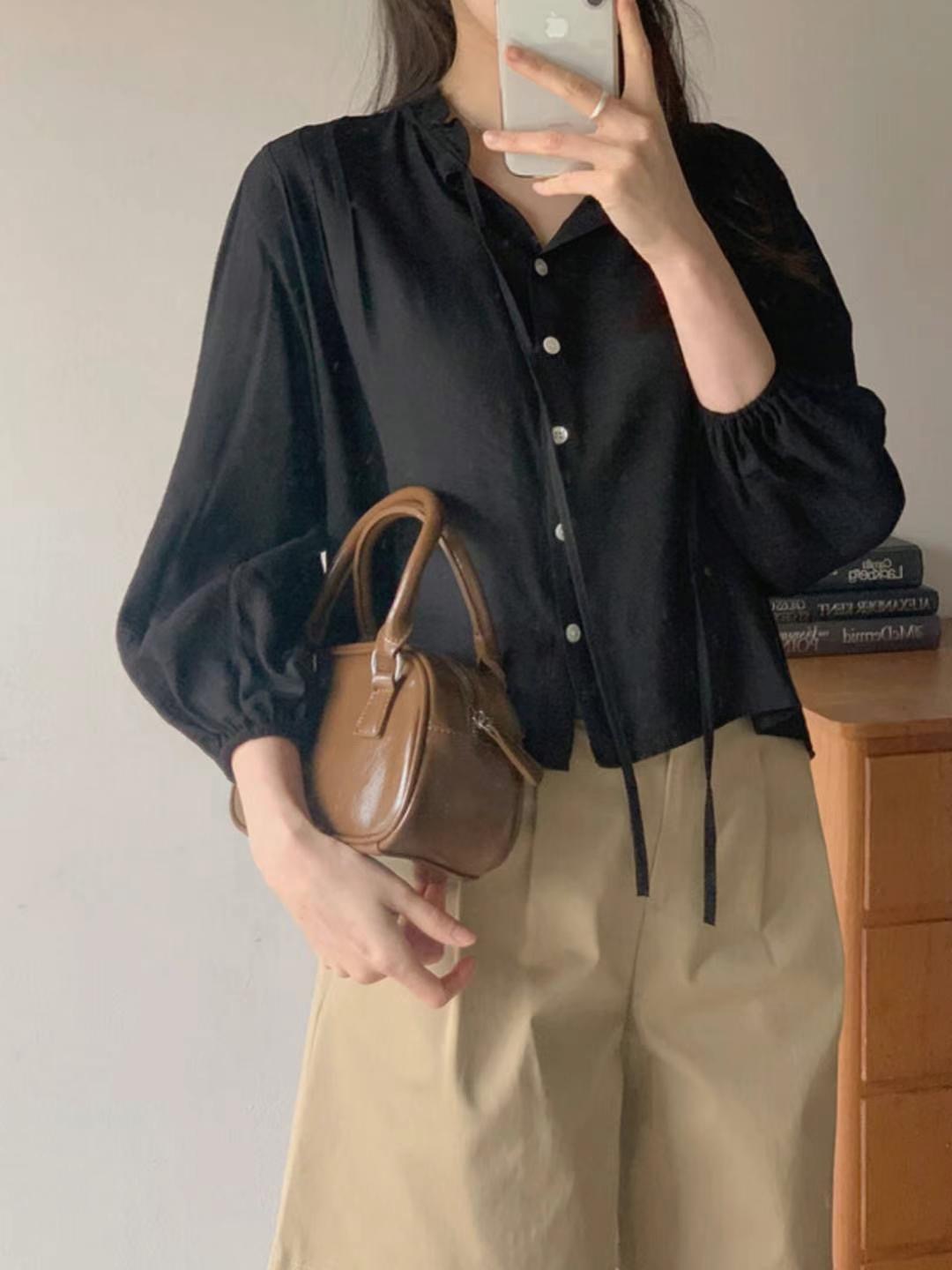 HONESTY-허니스티-T東大門直郵女士新品休閑襯衫蕾絲衫褶皺HONESTY襯衫/蕾絲衫