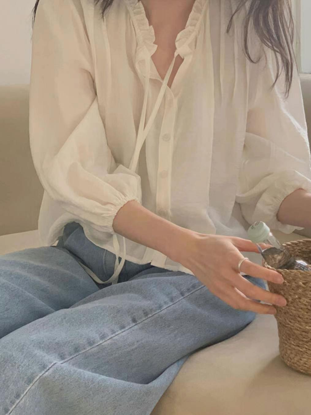 HONESTY-허니스티-T東大門直郵女士新品休閑襯衫蕾絲衫褶皺HONESTY襯衫/蕾絲衫