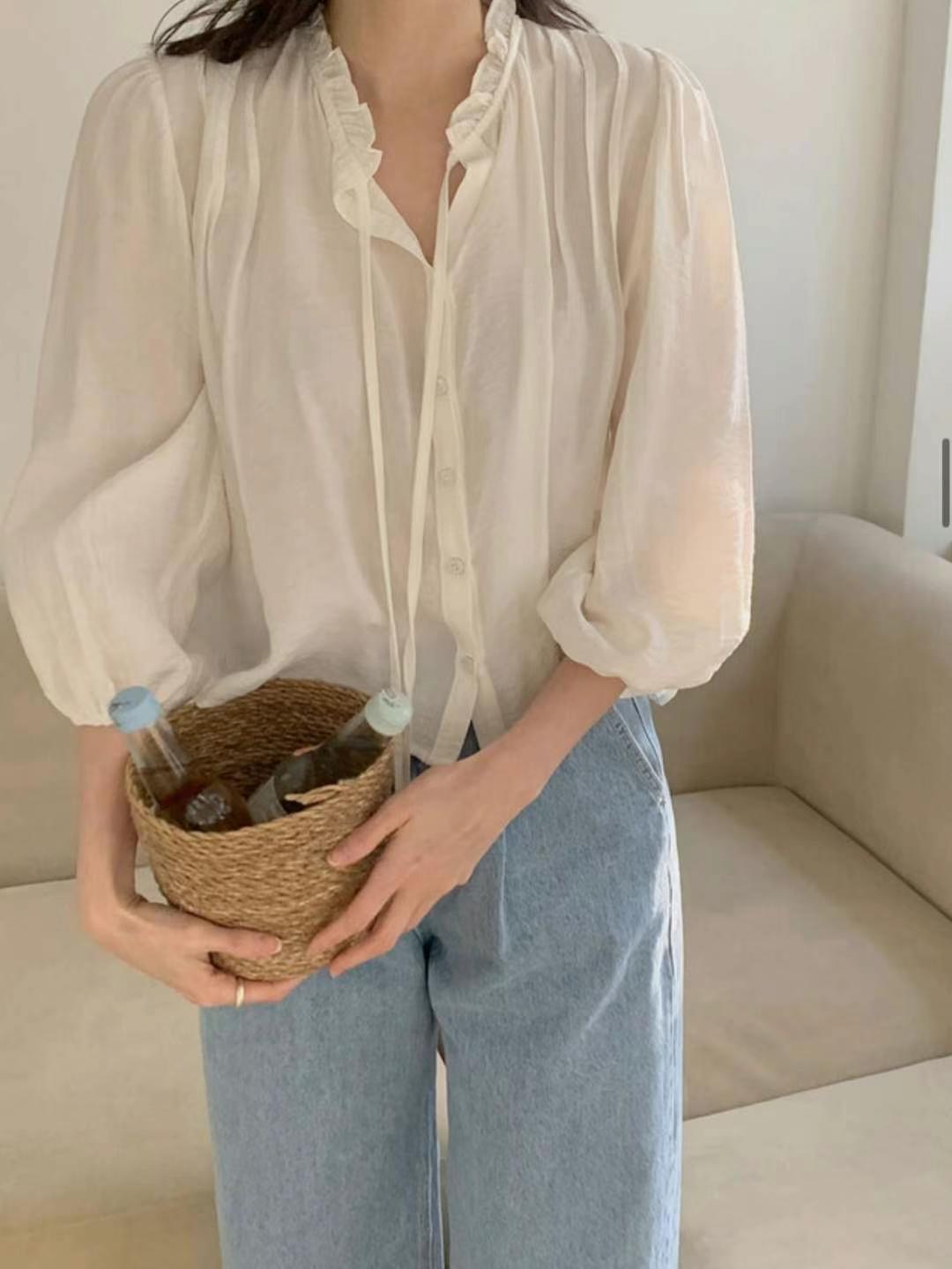 HONESTY-허니스티-T東大門直郵女士新品休閑襯衫蕾絲衫褶皺HONESTY襯衫/蕾絲衫圖色2
