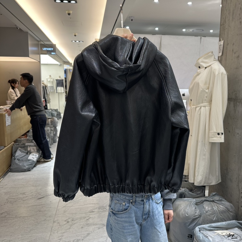 PITA韓國直郵㊣女裝新款推薦時尚25春夏職業熱賣皮衣皮革兜帽THE VERLIN/piTa皮衣