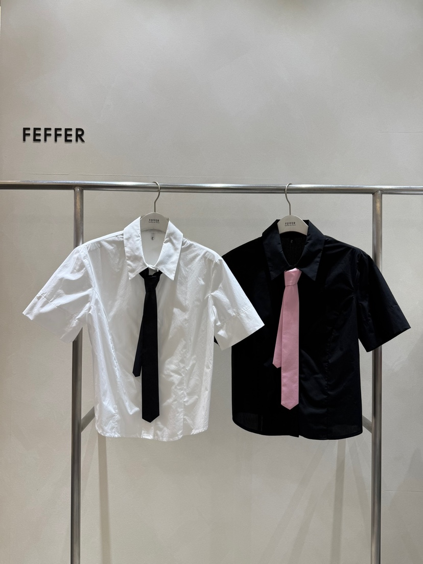 FEFFER韓國㊣直郵東大門代購女裝新品25春夏襯衫蕾絲衫含領帶FEFFER襯衫/蕾絲衫
