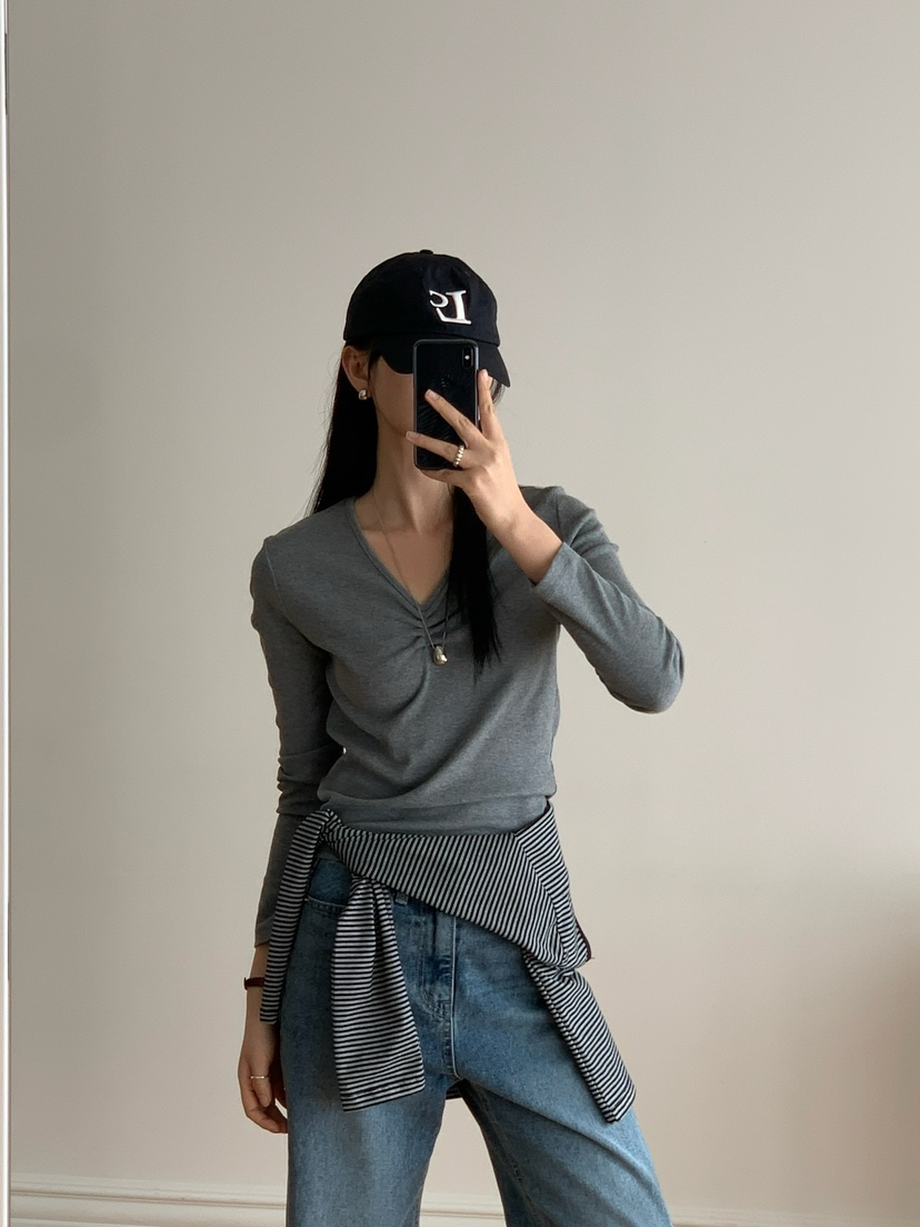 SORBET直郵韓國代購㊣女裝新款職業休閑熱賣人氣25春夏長袖T恤SORBET/flat white長袖T恤