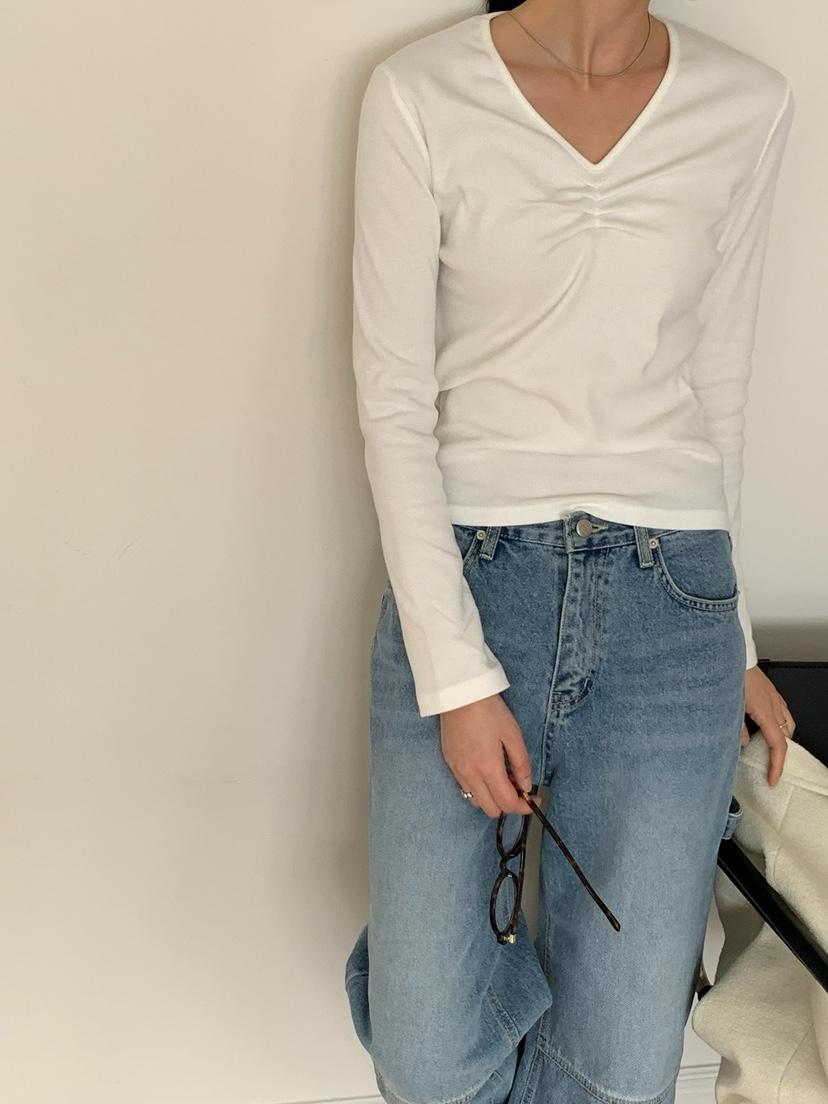 SORBET直郵韓國代購㊣女裝新款職業休閑熱賣人氣25春夏長袖T恤SORBET/flat white長袖T恤
