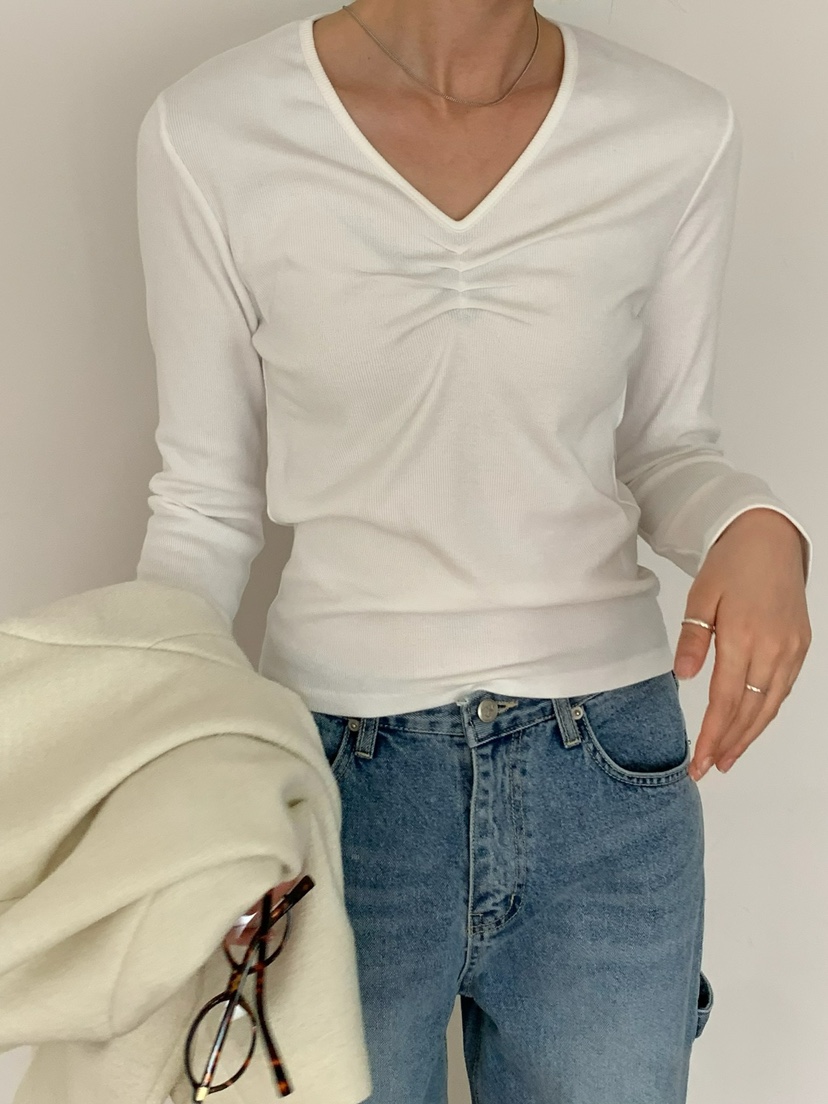 SORBET直郵韓國代購㊣女裝新款職業休閑熱賣人氣25春夏長袖T恤SORBET/flat white長袖T恤