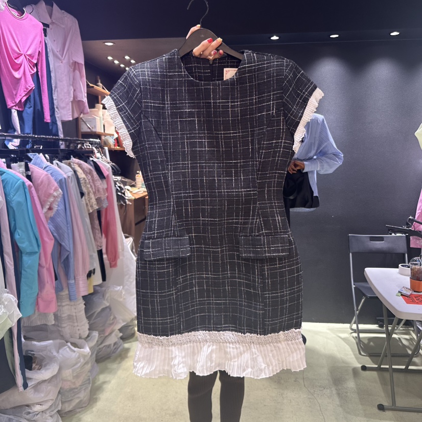 CHAVI韓國直郵㊣女裝新款25春夏推薦休閑時尚人氣連衣裙粗花呢CHAVI連衣裙