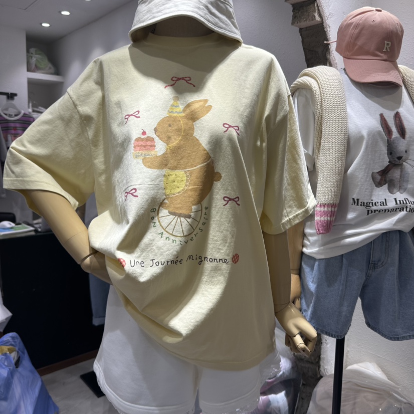 EVE韓國直郵㊣東大門實拍女裝新款熱賣人氣推薦休閑T恤兔子EVET恤圖色4