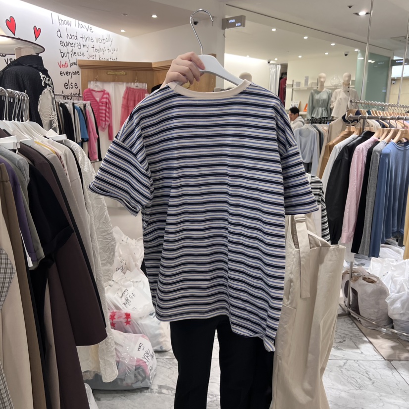 URBANE cloth韓國直郵女裝新款休閑職業真品時尚25春夏T恤條紋URBANE clothT恤