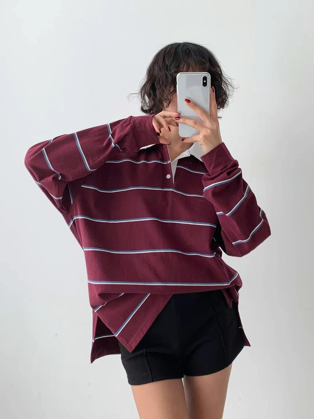 BUSTLING韓國代購女士新品25春夏休閑時尚熱賣真品職業長袖T恤BUSTLING長袖T恤