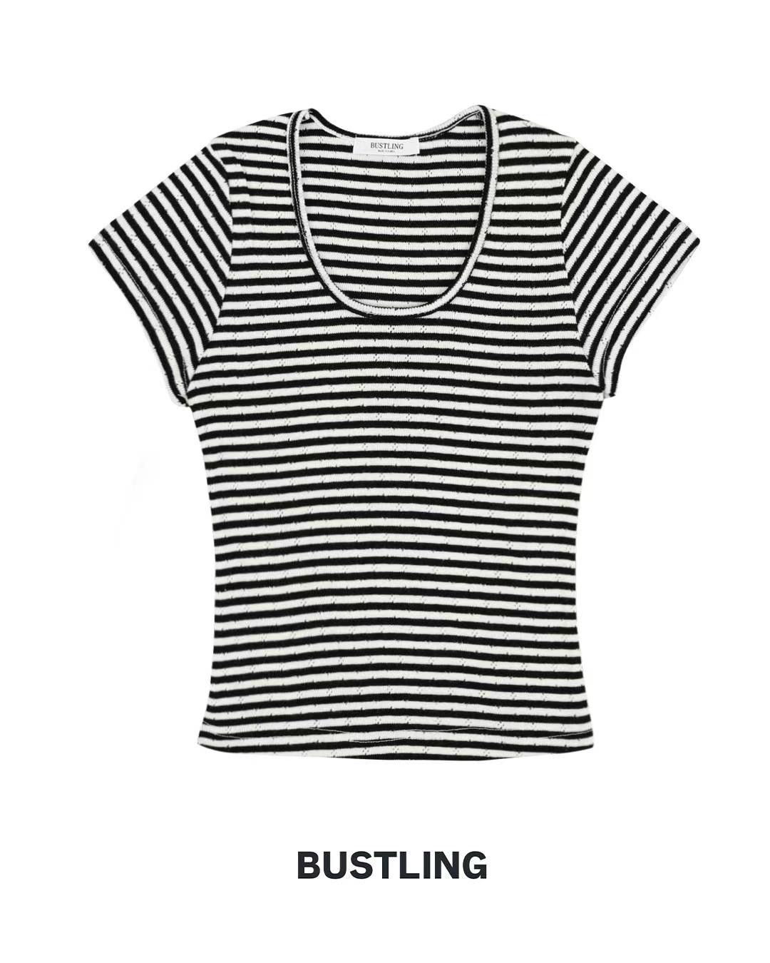 BUSTLING韓國直郵女裝新款25春夏休閑推薦職業人氣時尚熱賣T恤BUSTLINGT恤圖色2