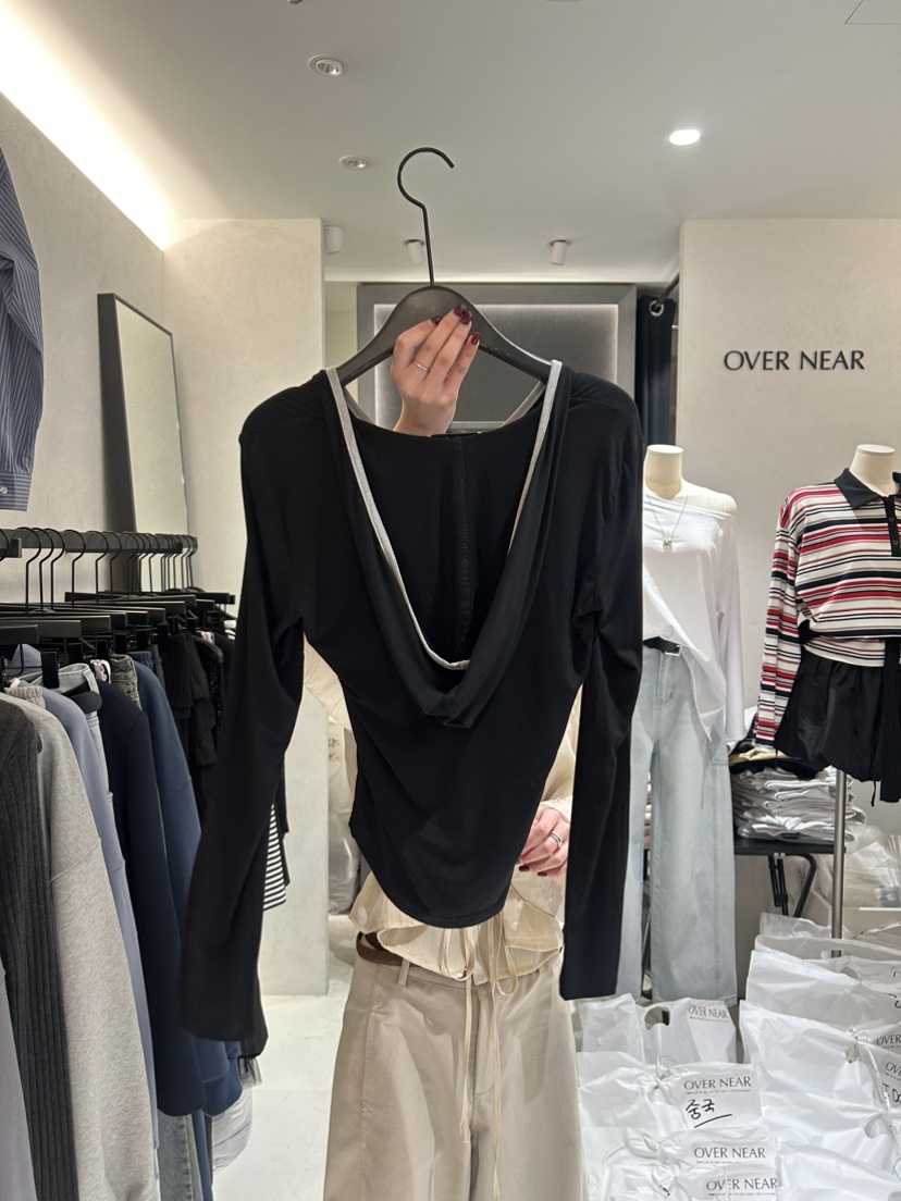 OVER NEAP東大門代購女裝新品時尚熱賣真品25春夏長袖T恤連帽OVER NEAR長袖T恤