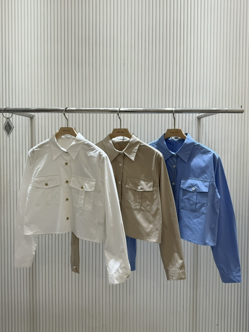 ON:UP韓國直郵女裝新品休閑25春夏推薦真品職業襯衫蕾絲衫口袋ON:UP襯衫/蕾絲衫