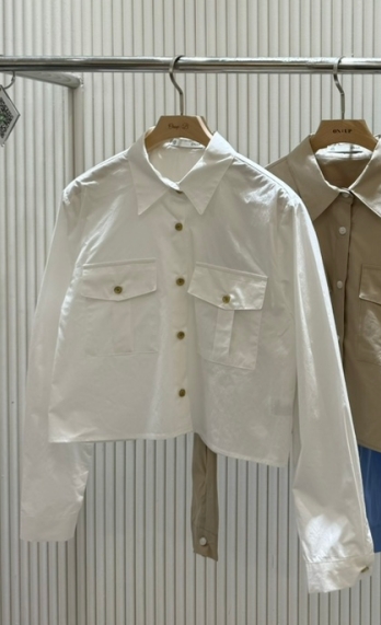 ON:UP韓國直郵女裝新品休閑25春夏推薦真品職業襯衫蕾絲衫口袋ON:UP襯衫/蕾絲衫