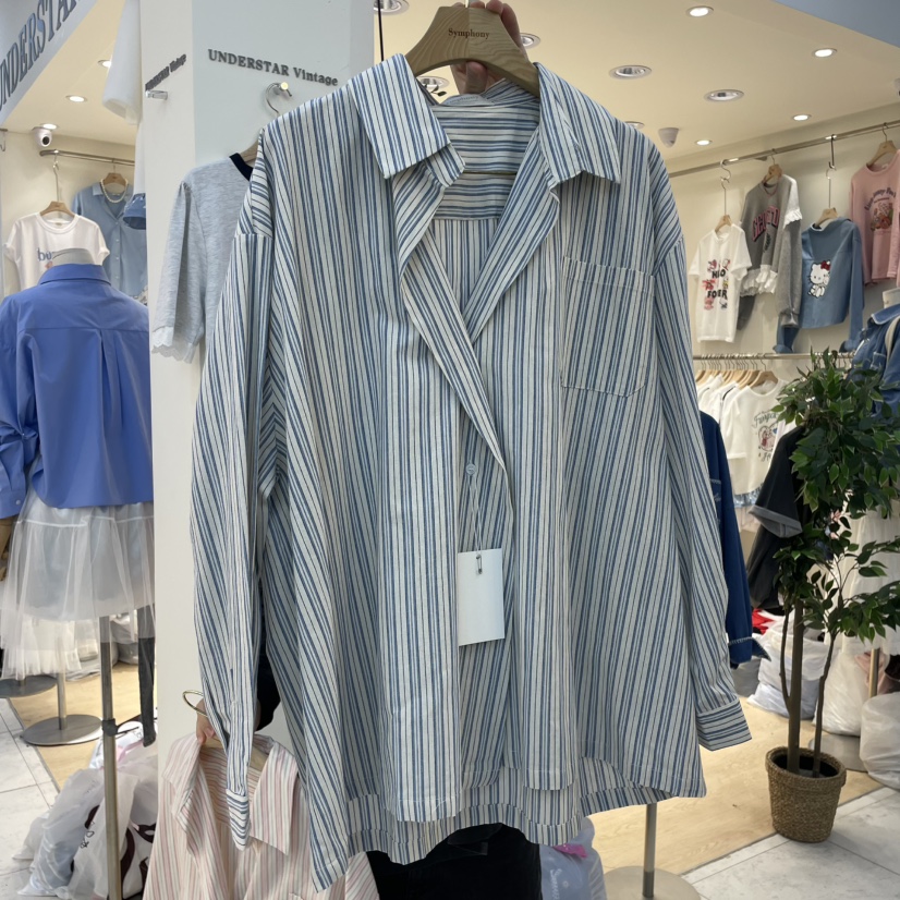 SYMPHONY東大門實拍女裝新品真品熱賣25春夏襯衫蕾絲衫條紋SYMPHONY襯衫/蕾絲衫圖色2