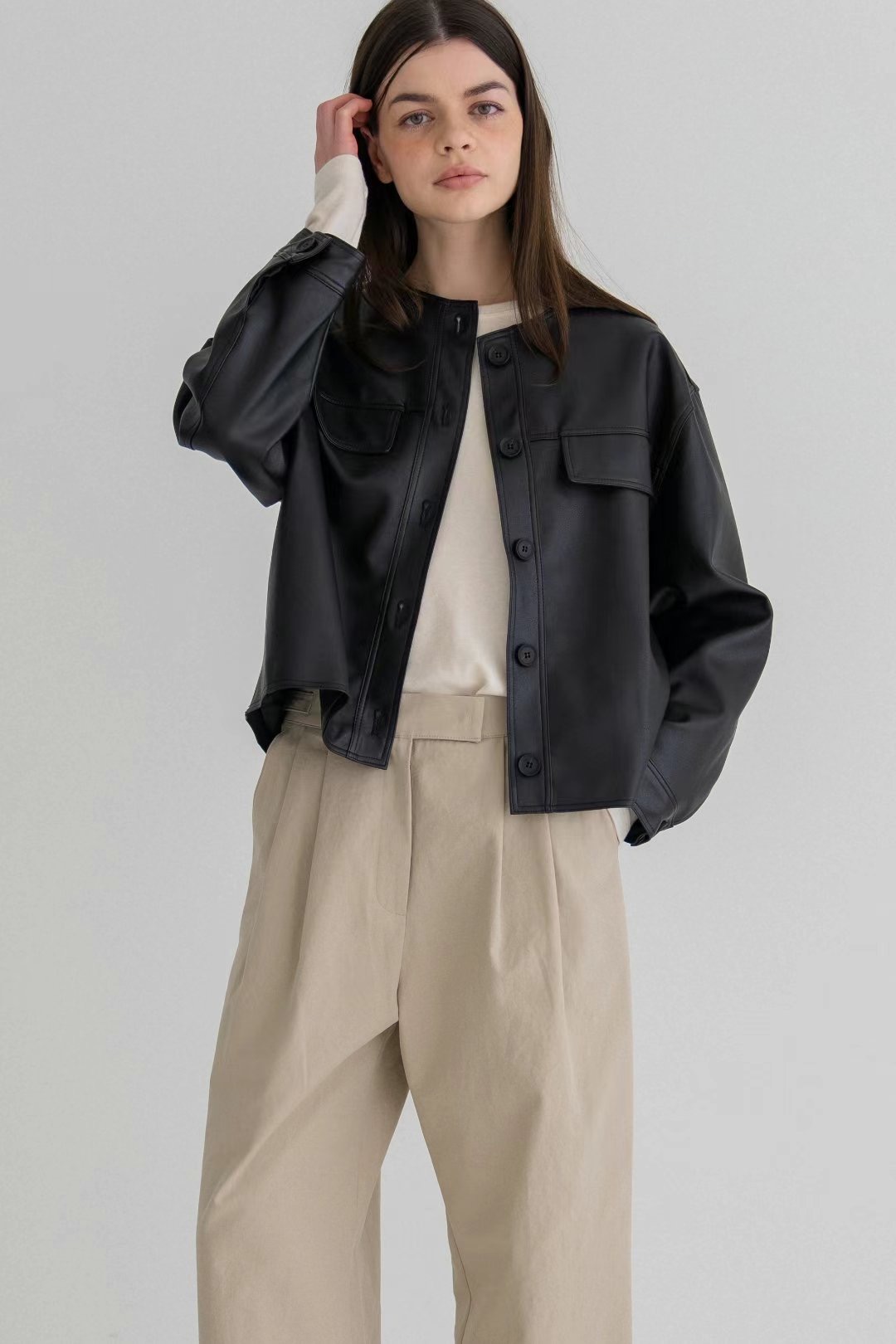 BARISTAR韓國直郵㊣東大門實拍女裝新品25春夏夾克口袋皮革BARISTAR夾克圖色4