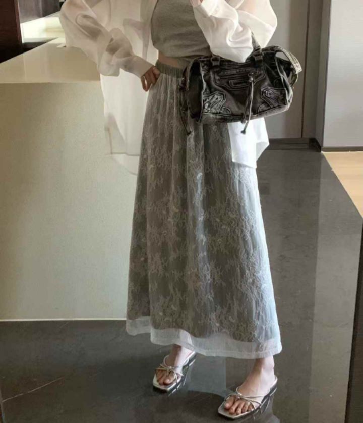 FEMME韓國直郵㊣東大門實拍女裝新品時尚職業休閑長裙蕾絲長款FEMME長裙