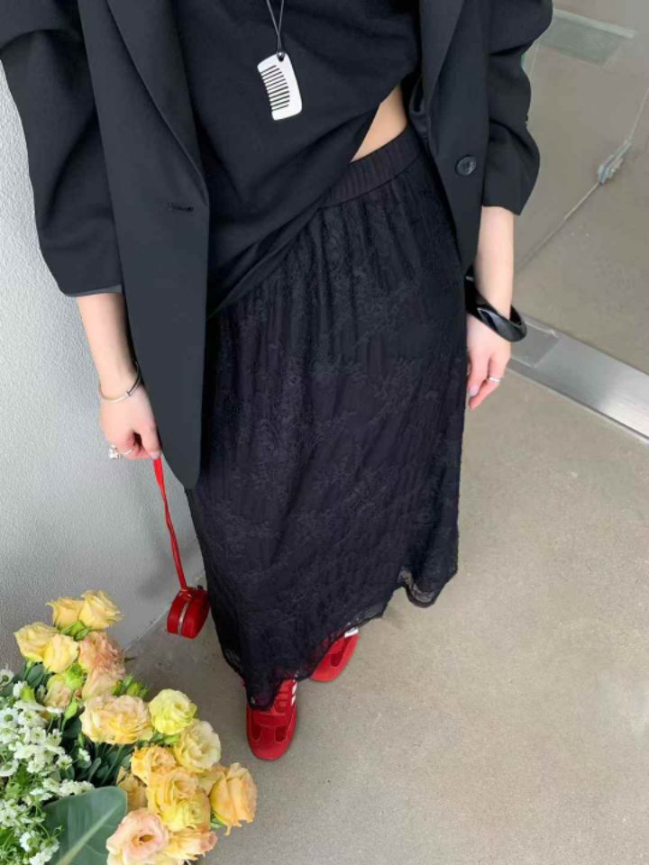 FEMME韓國直郵㊣東大門實拍女裝新品時尚職業休閑長裙蕾絲長款FEMME長裙