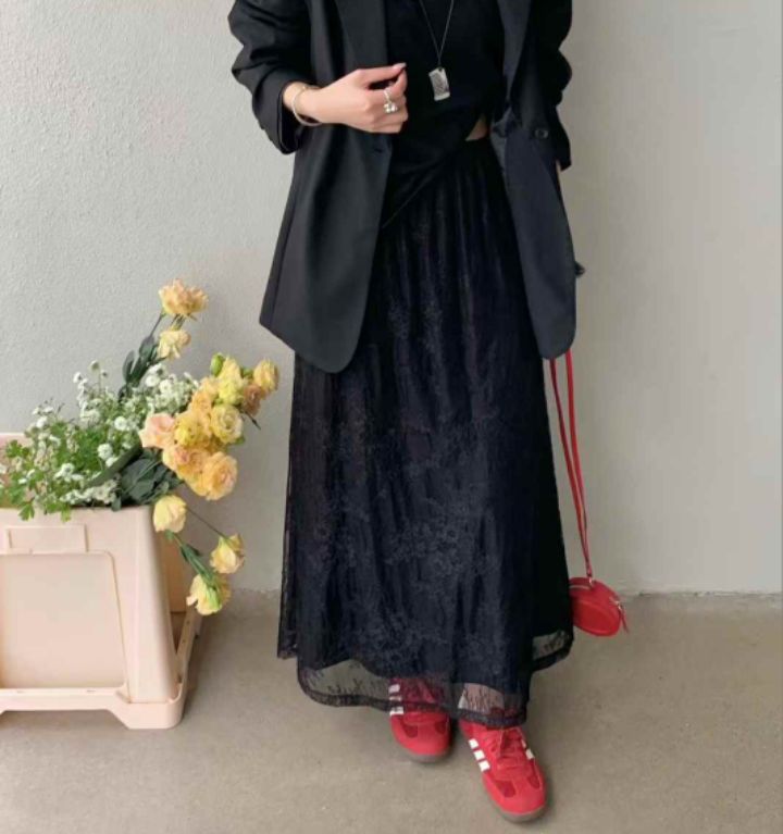 FEMME韓國直郵㊣東大門實拍女裝新品時尚職業休閑長裙蕾絲長款FEMME長裙