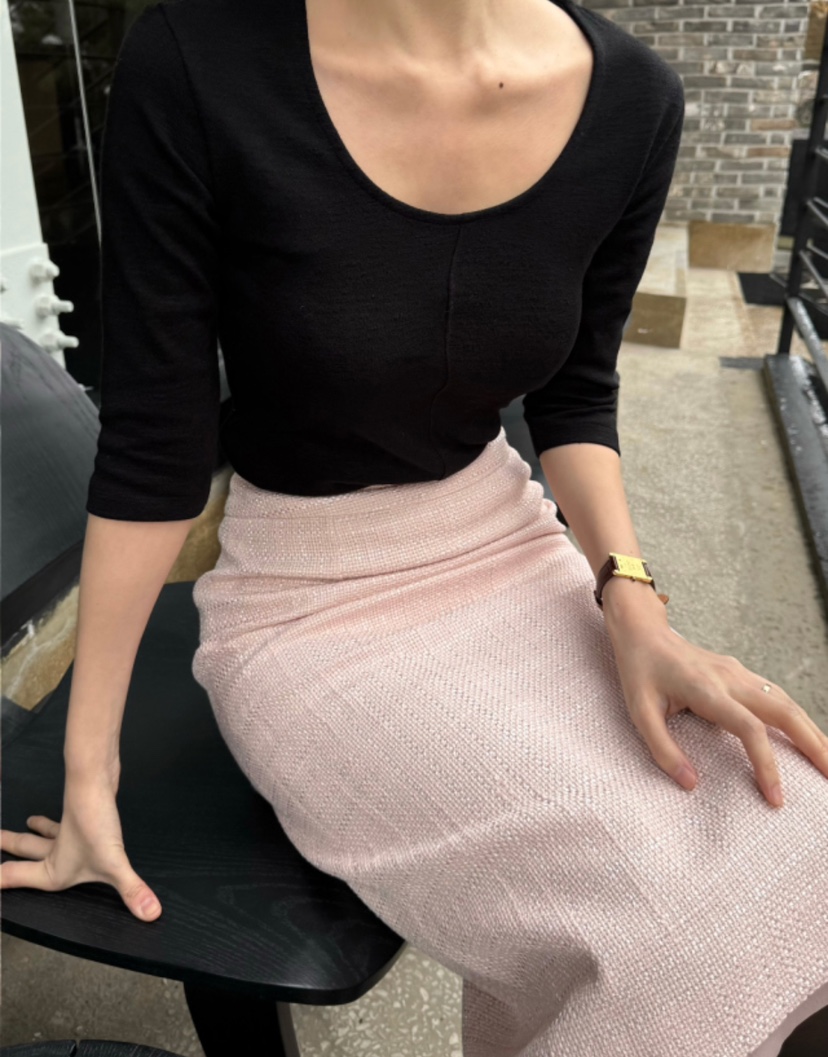 AWESOME-L直郵韓國代購㊣女裝新品25春夏半身裙中短裙粗花呢雙層AWESOME-L半身裙/中短裙