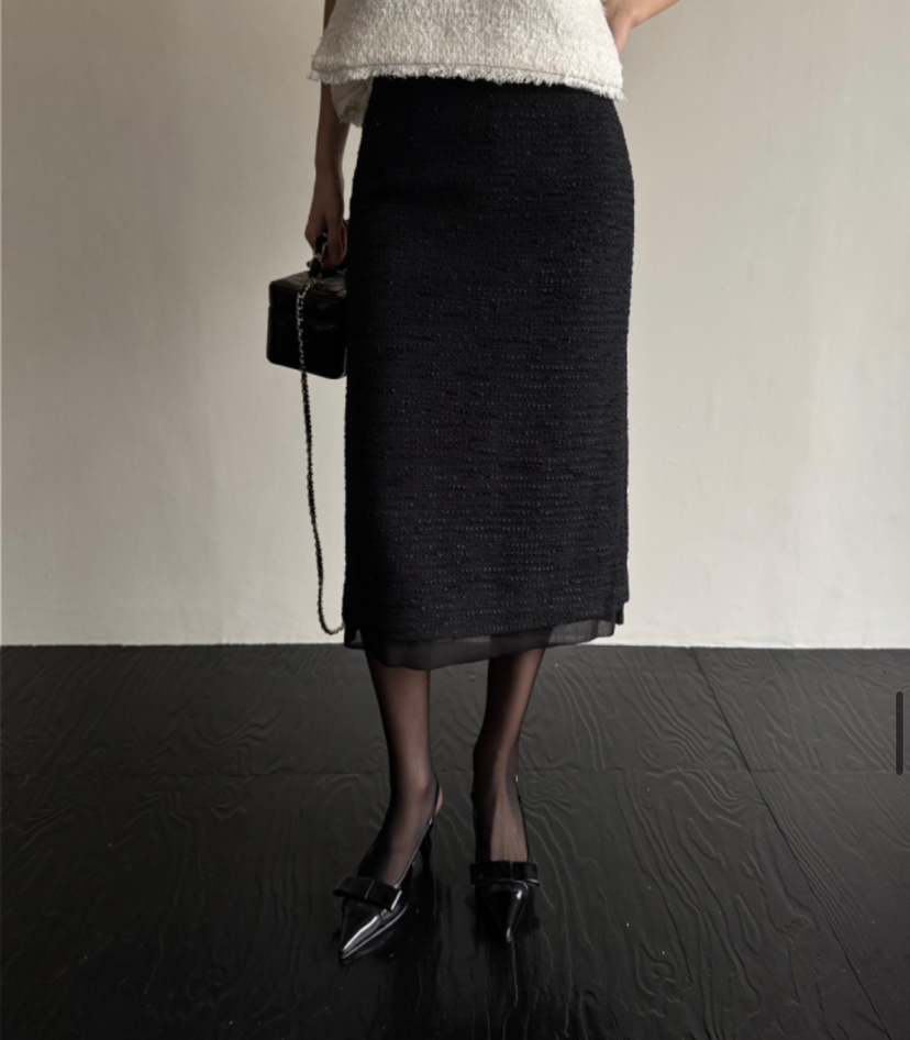 AWESOME-L直郵韓國代購㊣女裝新品25春夏半身裙中短裙粗花呢雙層AWESOME-L半身裙/中短裙圖色2