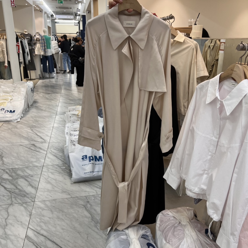 AFTERGLOW直郵韓國代購㊣女裝新品時尚推薦人氣長款風衣含腰帶AFTERGLOW長款風衣