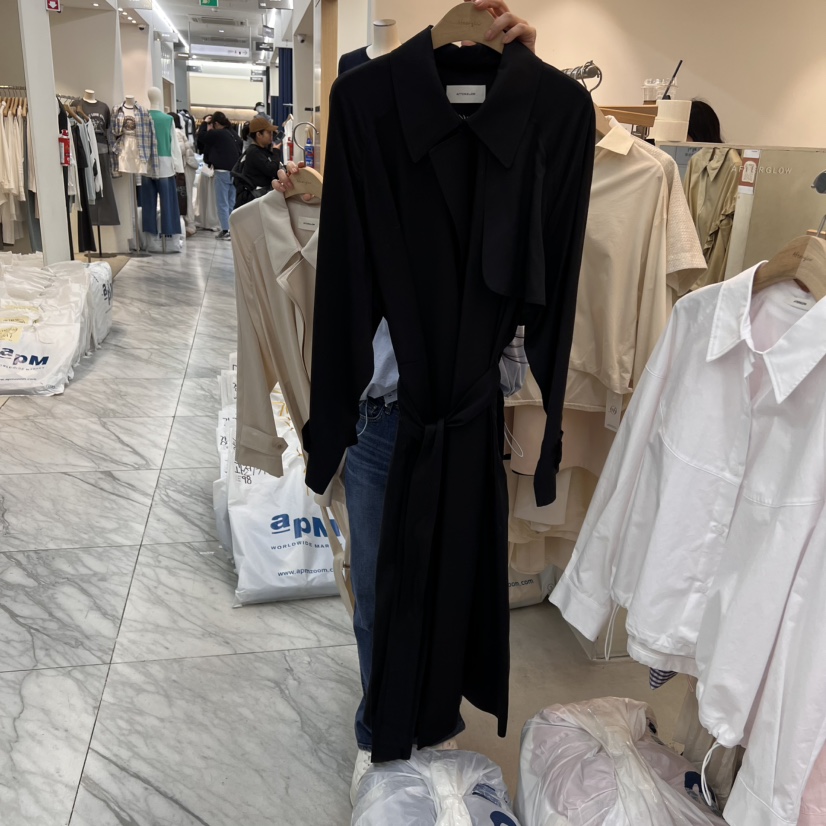 AFTERGLOW直郵韓國代購㊣女裝新品時尚推薦人氣長款風衣含腰帶AFTERGLOW長款風衣圖色2