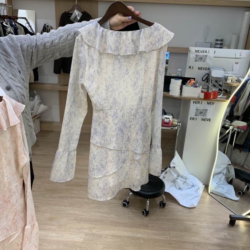 NEVER.1直郵韓國代購㊣女裝新款25春夏連衣裙荷葉邊馬海毛NEVER.1連衣裙