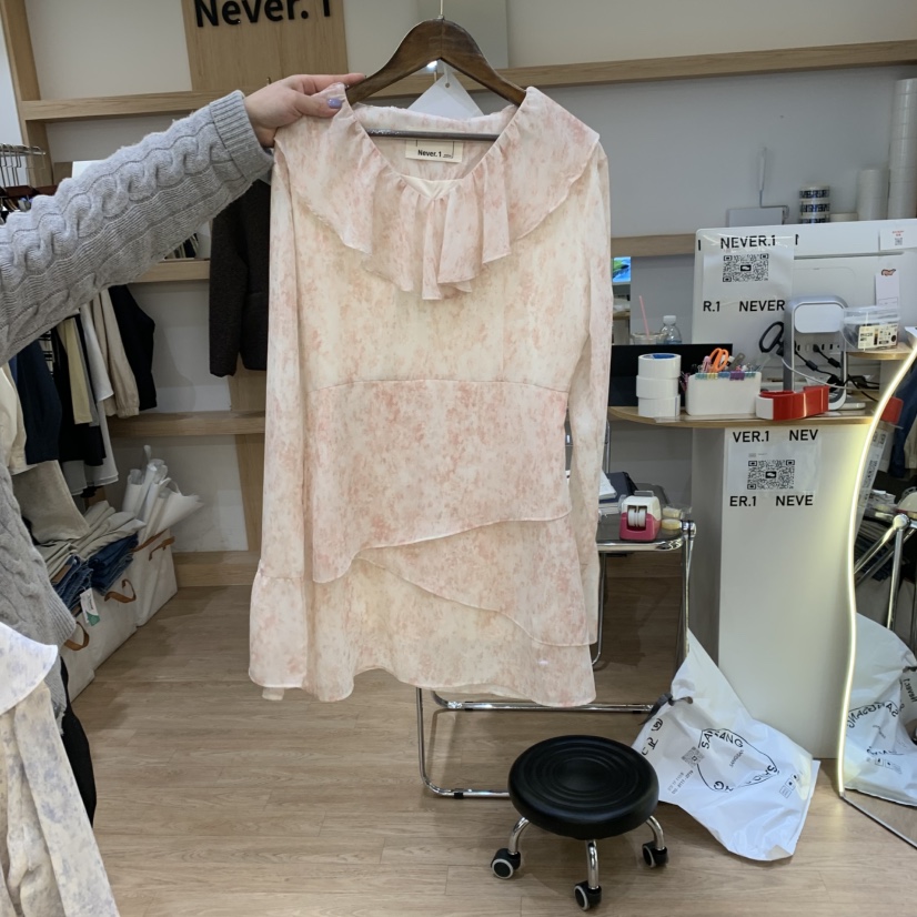 NEVER.1直郵韓國代購㊣女裝新款25春夏連衣裙荷葉邊馬海毛NEVER.1連衣裙圖色2