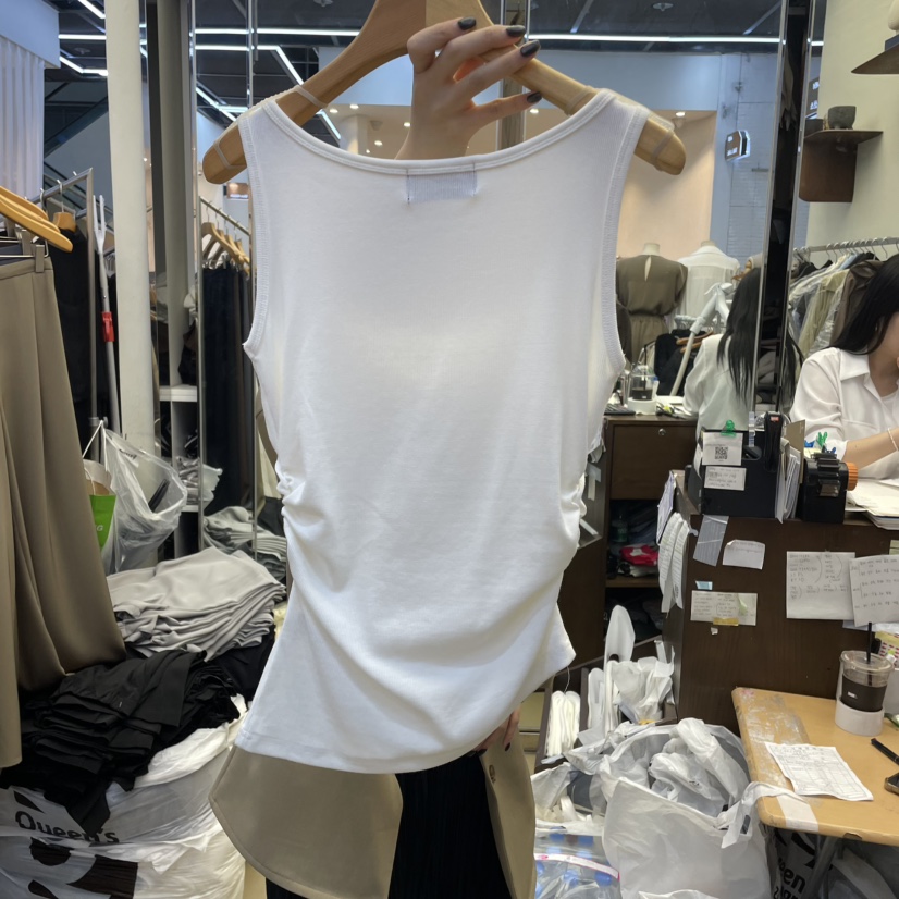 SANS韓國直郵㊣女裝新品職業熱賣25春夏推薦人氣吊帶背心褶皺SANS吊帶/背心