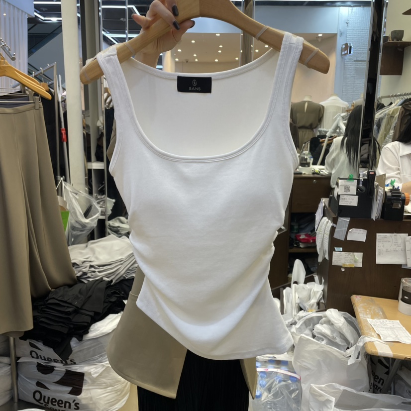 SANS韓國直郵㊣女裝新品職業熱賣25春夏推薦人氣吊帶背心褶皺SANS吊帶/背心