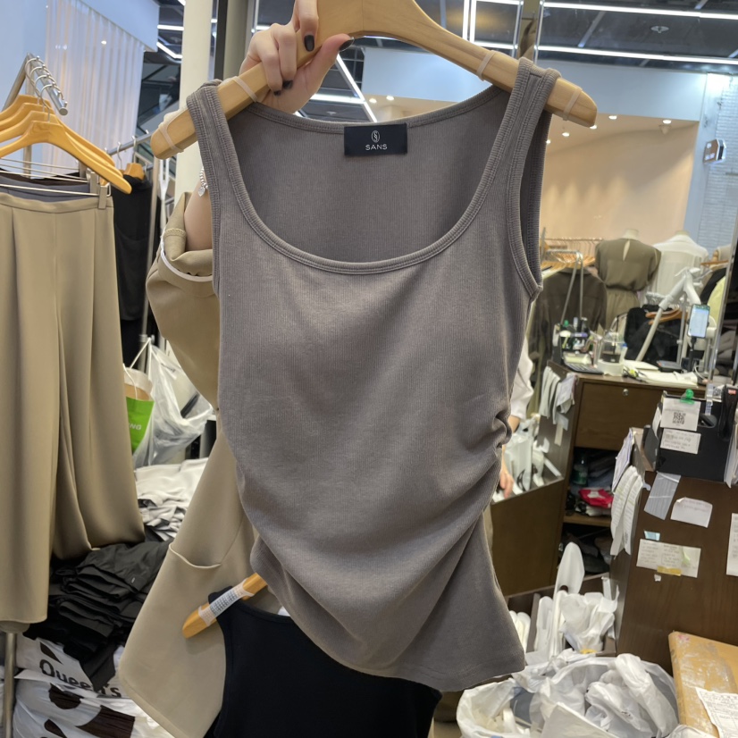 SANS韓國直郵㊣女裝新品職業熱賣25春夏推薦人氣吊帶背心褶皺SANS吊帶/背心圖色2