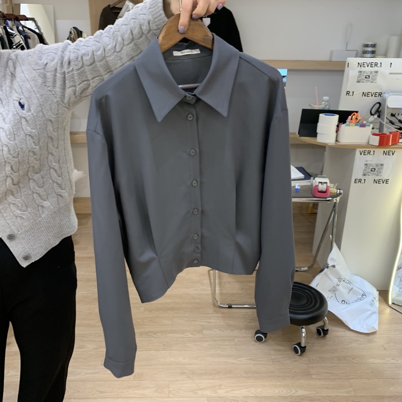 NEVER.1直郵韓國代購㊣女裝新品休閑熱賣人氣襯衫蕾絲衫綁帶NEVER.1襯衫/蕾絲衫圖色2