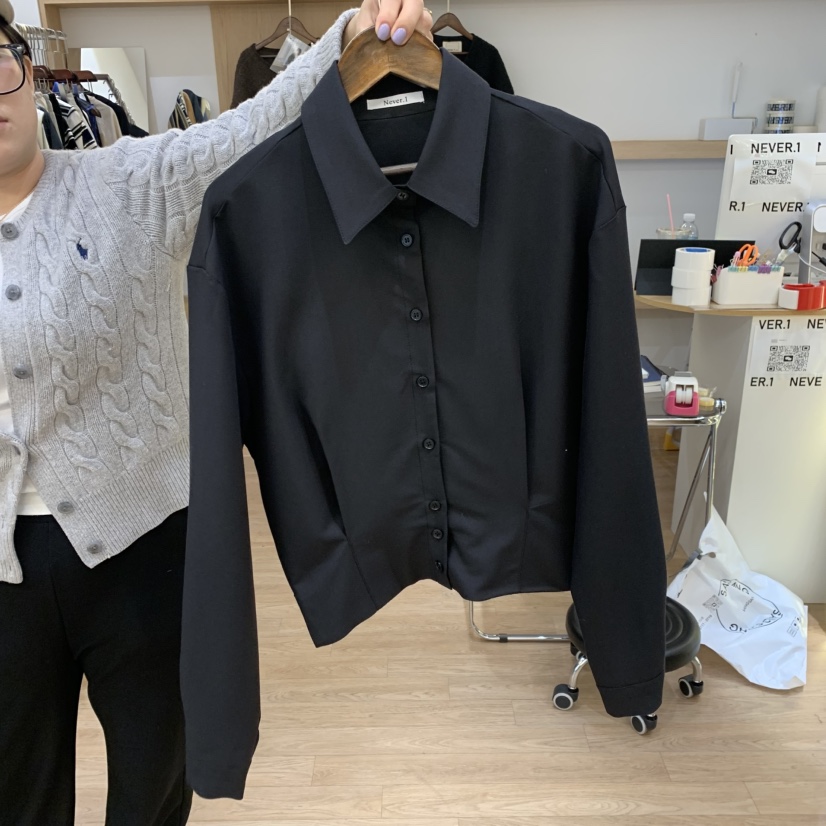 NEVER.1直郵韓國代購㊣女裝新品休閑熱賣人氣襯衫蕾絲衫綁帶NEVER.1襯衫/蕾絲衫圖色3