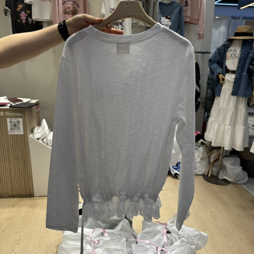 UNDERSTAR_VINTAGE韓國㊣直郵東大門代購女裝新品25春夏長袖T恤不含飾品刺繡蕾絲UNDERSTAR_VINTAGE長袖T恤