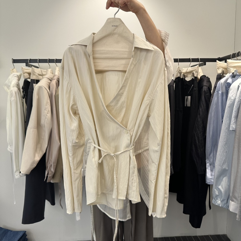 FIND-P韓國㊣直郵東大門代購女裝新款熱賣襯衫蕾絲衫含腰繩FIND-P襯衫/蕾絲衫