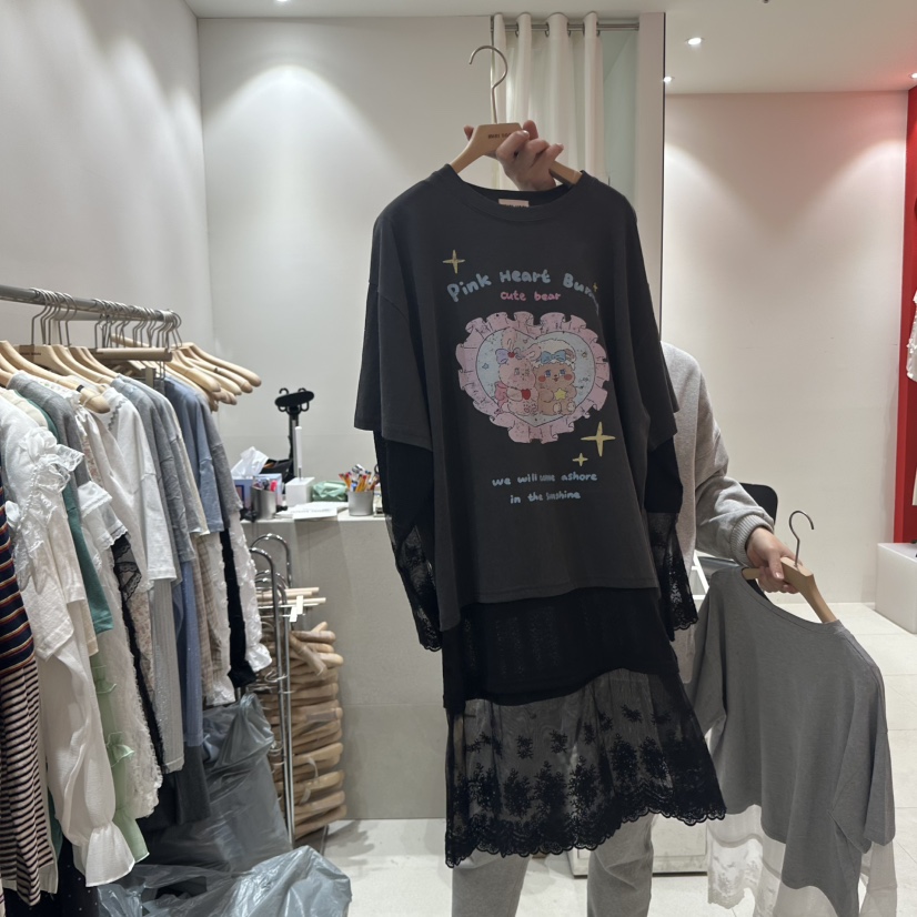 MINI UNNI韓國㊣直郵東大門代購女裝新品熱賣連衣裙假兩件蕾絲MINI UNNI連衣裙圖色2