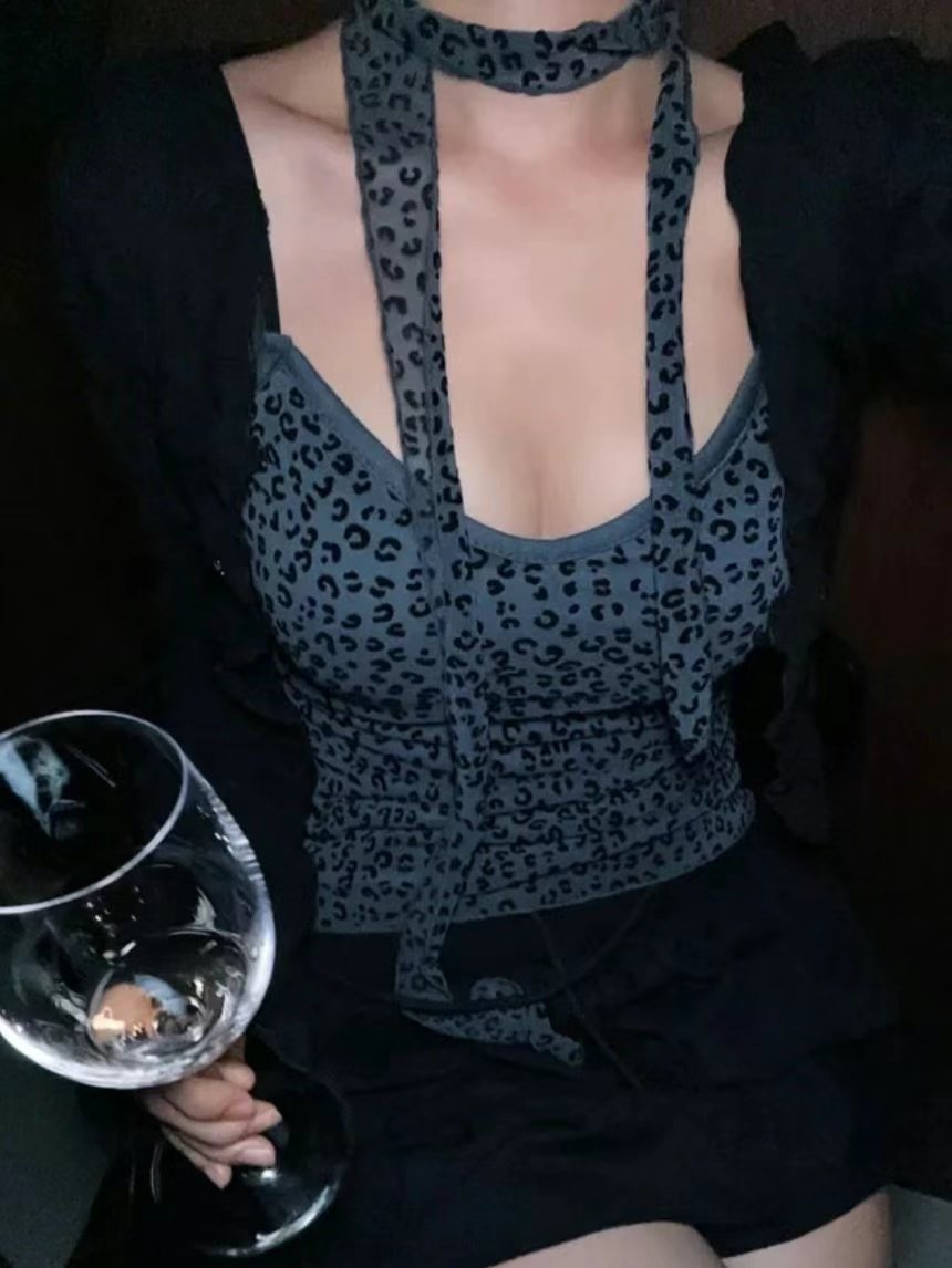 MEILLEUR東大門代購女士新品人氣時尚25春夏吊帶背心含脖帶豹紋MEILLEUR吊帶/背心